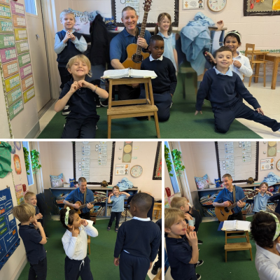 Kindergarten students love all the songs, movement and time with Pastor Mark